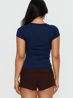 New York 93 Graphic V Neck Top Navy