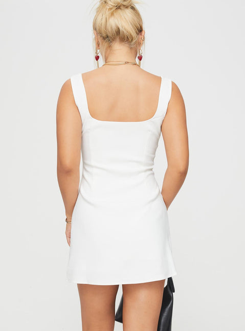 back view of model wearing Princess Polly Zamie Mini Dress White Square Neck 