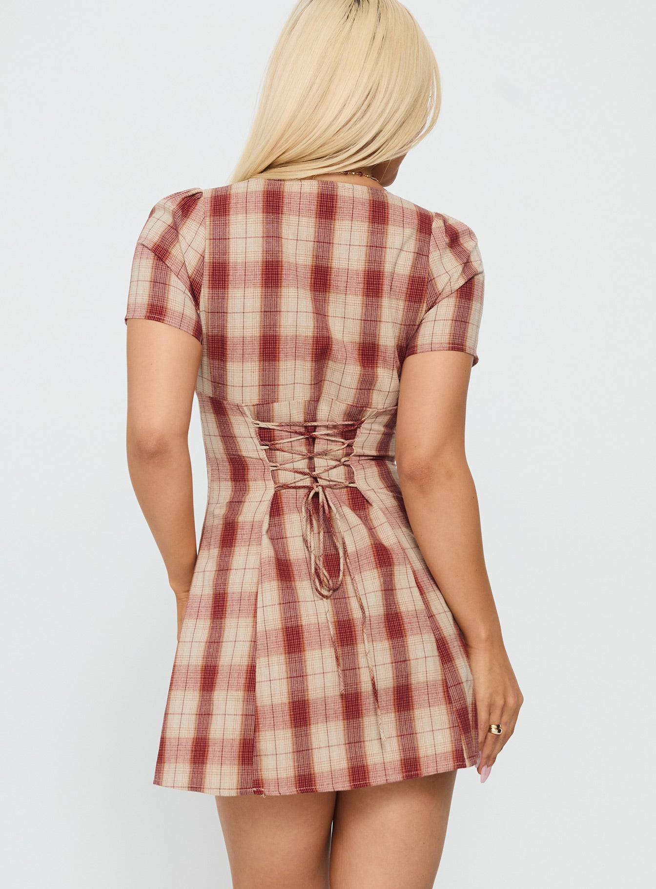 Twist Of Fate V Neck Mini Dress Plaid