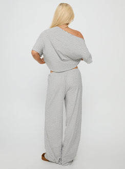 Tobie Off Shoulder Sleep Set Grey Stripe