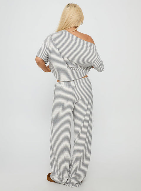 Tobie Off Shoulder Sleep Set Grey Stripe