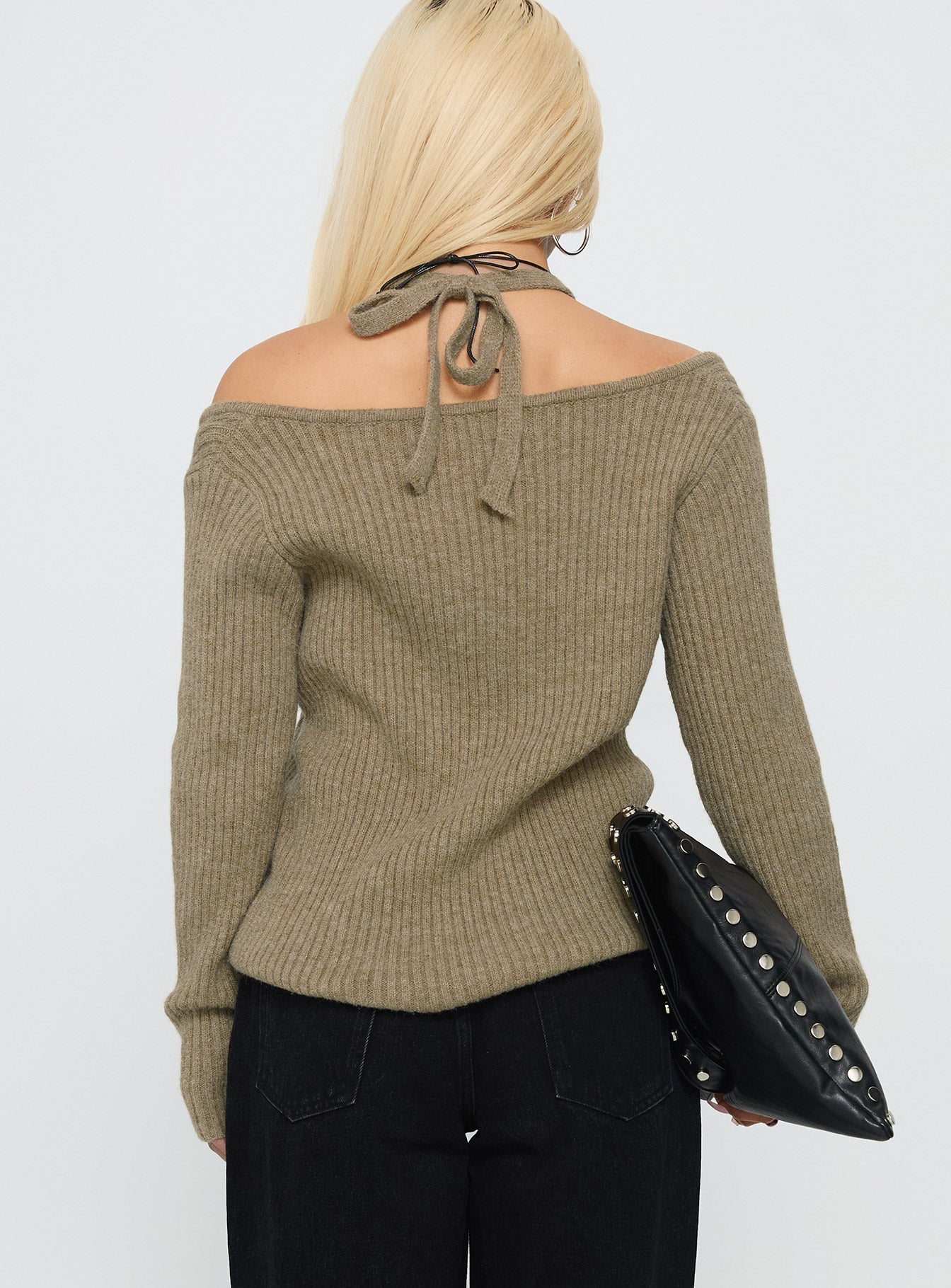 Sensibility Halter Detail Knit Sweater Green