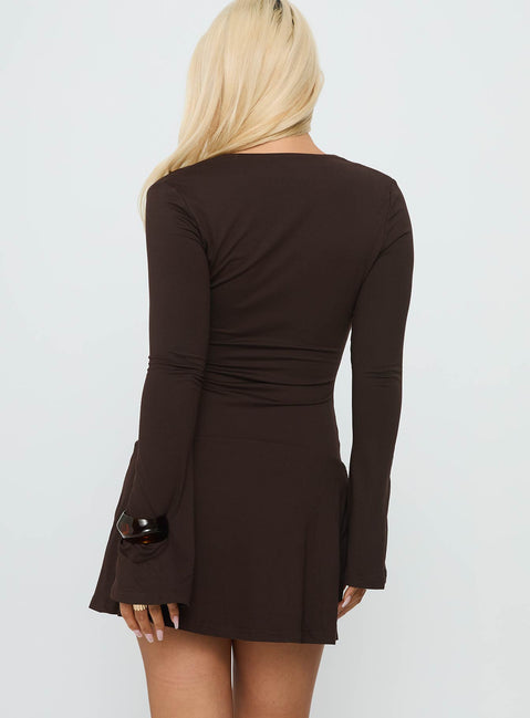 Rafelle Long Sleeve Mini Dress Brown