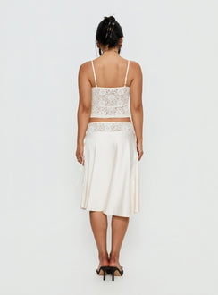 Evlin Lace Detail Satin Midi Skirt Cream