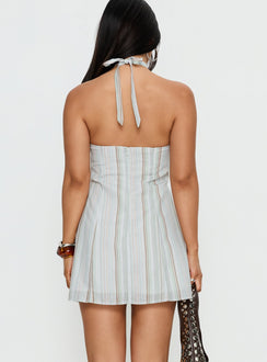 Electric Night Halter Mini Dress Blue Stripe