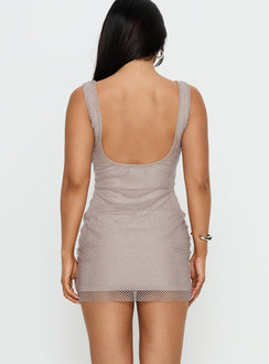 Epiphanies Net Mini Dress Beige Shimmer
