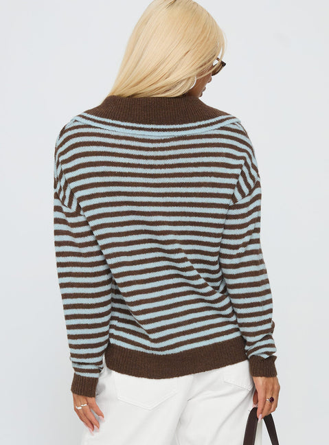 back view of model wearing Princess Polly Moon Went Dark Collared Knit Sweater Stripe 