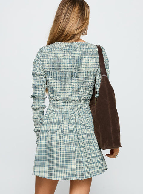Generations Long Sleeve Mini Dress Green Check