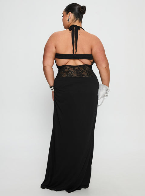 Adalyne Lace Halter Maxi Dress Black Curve