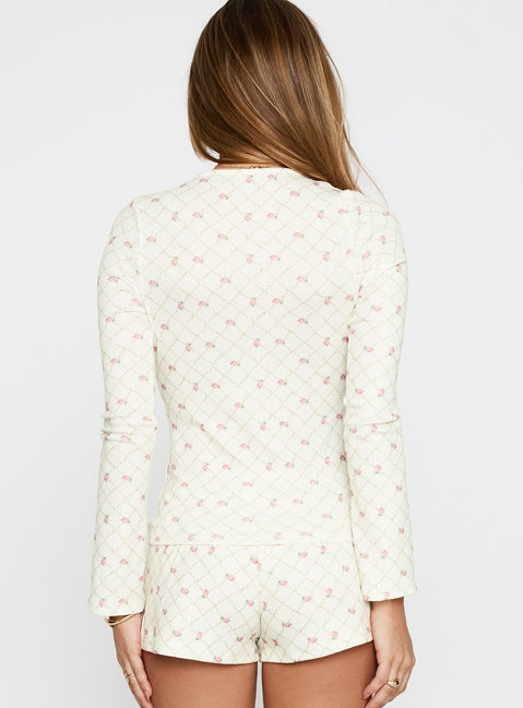 Captivation Tie Up Sleep Cardigan Pink Floral