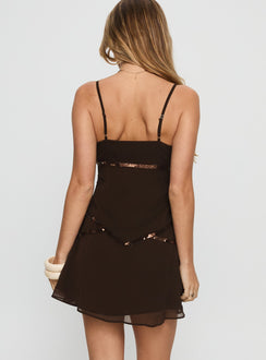 Jesenia Beaded Mini Dress Brown