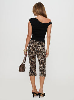 back view of model wearing Princess Polly Firecracker Capri Pants Leopard High Waisted Pants 