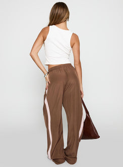 back view of model wearing Princess Polly No Doubts Track Pant Brown High Waisted Pants 