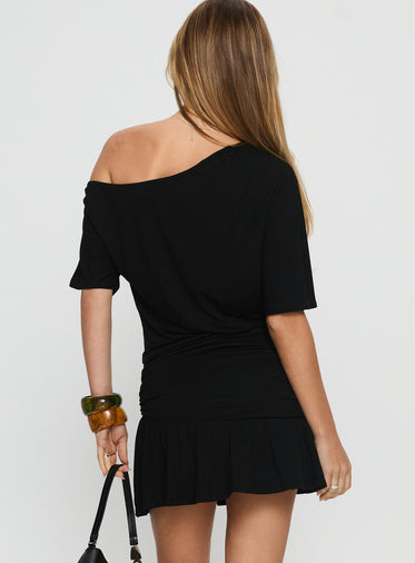 Haylo Off Shoulder Drape Mini Dress Black