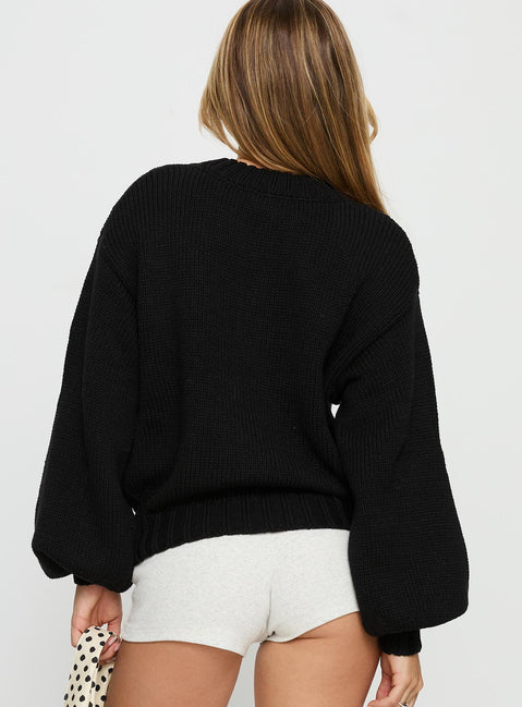 back view of model wearing Princess Polly Edern Cardigan Black Cropped Jumpers Jumpers 