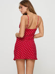 Mini dress  Polka dot print, v neckline, adjustable straps, invisible zip fastening Non-stretch material, fully lined 