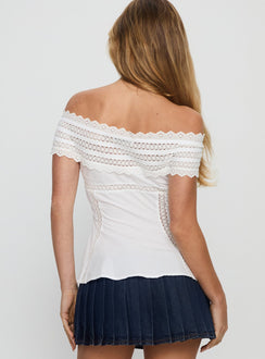 Stately Off Shoulder Lace Trim Top White