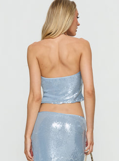 Emalia Halter Sheer Sequin Top Blue