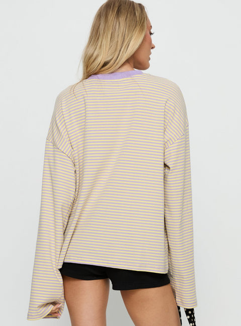 Settle Down Long Sleeve Top Lilac / Lemon Stripe