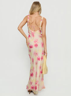 Baley Bias Cut Frill Maxi Dress White Floral