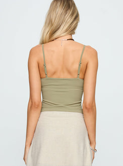 back view of model wearing Princess Polly Evanda Top Sage Sleeveless Sweetheart 