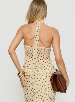 Sydni scarf detail strapless top Yellow / Chocolate polka
