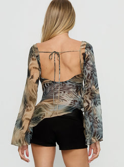 Esmaria Long Sleeve Flared Top Multi Animal