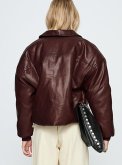 Worldwide Faux Leather Jacket Burgundy
