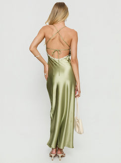 Alysa Lace Trim Halter Maxi Dress Green