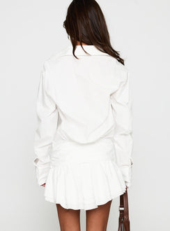 back view of model wearing Princess Polly Girls Girls Girls Mini Dress White V-Neck 