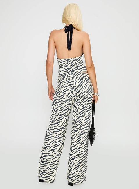 back view of model wearing Princess Polly Paltrow Cargo Pant Zebra High Waisted 