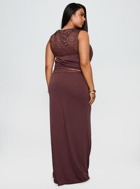 Vesperine Lace Maxi Dress Cocoa Brown Curve