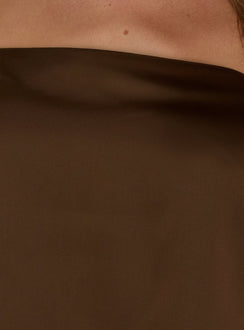 Sheyla Strapless Satin Lace Trim Top Chocolate