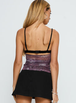 Worldly Mesh Bra Layered Corset Top Purple