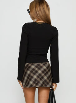 back view of model wearing Princess Polly Carlena Mini Skirt Multi Check Mini Skirts 