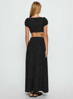 Alletta Drop Waist Maxi Skirt Black Polka