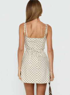 Italiana Layered Lace Mini Dress Cream Polka Dot