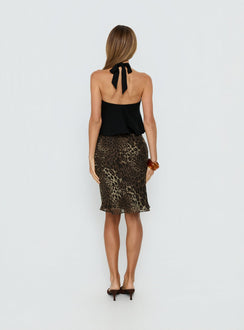 back view of model wearing Princess Polly Anatola Midi Skirt Leopard 