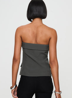 back view of model wearing Princess Polly Change It Up Strapless Top Grey Sleeveless straight 