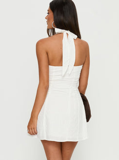 Silver Springs Halter Ruched Mini Dress White