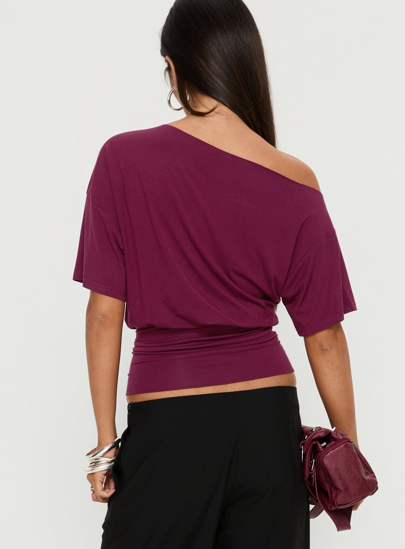 Ashlinn Off Shoulder Drapey Top Cherry Lacquer