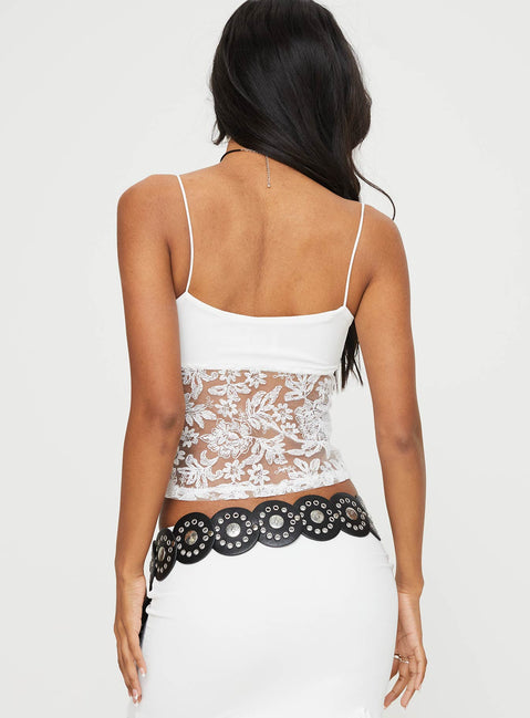 back view of model wearing Princess Polly Vessi Top White Sleeveless Sweetheart 