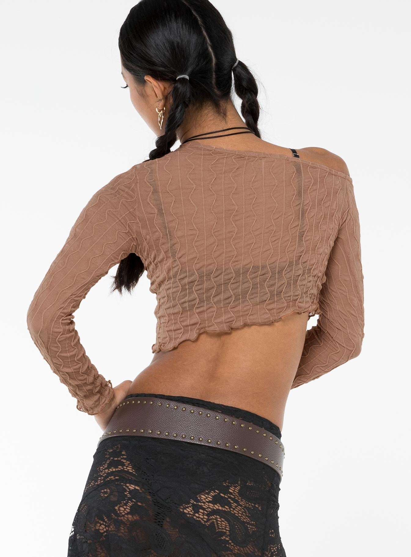 product Princess Polly Full Sleeves Square Neck  Macgraw Off The Shoulder Top Beige