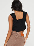 Sheer crop top Ruffle detailing, short elasticated sleeves, tie fastening at bust and front