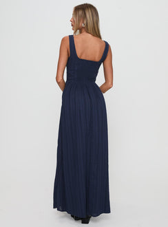 back view of model wearing Princess Polly Lorinda Maxi Dress Navy Square Neck 