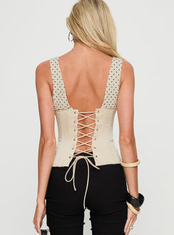 Briannah Contrast Corset Top Cream Polka