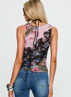 Lindzee Cowl Neck Bias Cut Top Multi