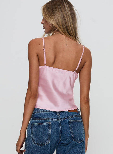 Zerah Lace Trim Satin Top Pink
