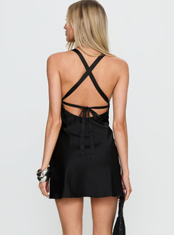 Rosabelle Halter Satin Mini Dress Black