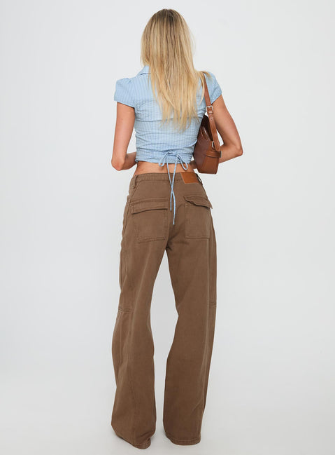 Bruiser Tie Waist Mid Rise Wide Leg Jeans Brown